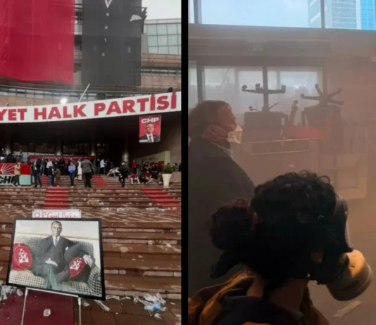103 YILLIK ÇINAR CHP’NİN GENEL MERKEZİNE POLİSLERLE GİRİLDİ CHP POLİS BİBER GAZI GÖRSELİ